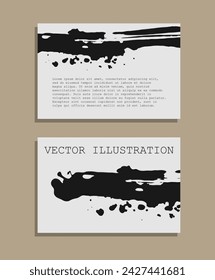 Black ink brush stroke on white background. Japanese style. Vector illustration of grunge wave stains. Vector illustration.