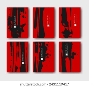 Black ink brush stroke on red background. Japanese style. Vector illustration grunge stains. Brushes vector illustration.