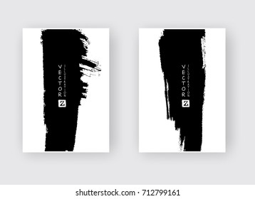 Black ink brush stroke on white background. Japanese style. Vector illustration of grunge circle stains
