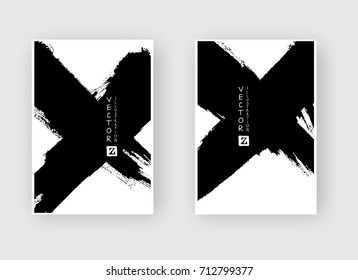 Black ink brush stroke on white background. Japanese style. Vector illustration of grunge circle stains