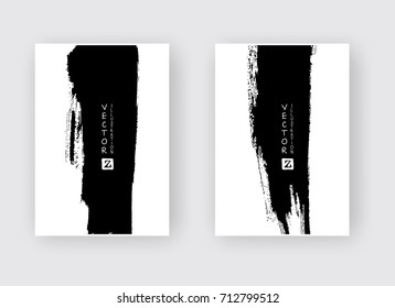 Black ink brush stroke on white background. Japanese style. Vector illustration of grunge circle stains