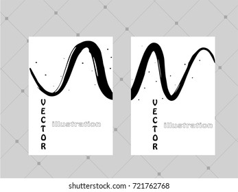 Black ink brush stroke on white background. Japanese style. Vector illustration of grunge wave stains.Vector brushes illustration.