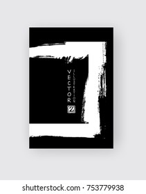 Black ink brush stroke on white background. Japanese style. Vector illustration of grunge circle stains