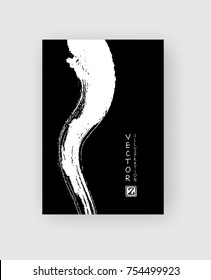 Black ink brush stroke on white background. Japanese style. Vector illustration of grunge circle stains