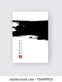 Black ink brush stroke on white background. Japanese style. Vector illustration of grunge circle stains