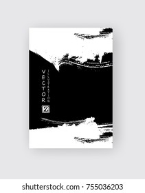 Black ink brush stroke on white background. Japanese style. Vector illustration of grunge circle stains
