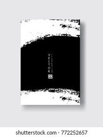 Black ink brush stroke on white background. Japanese style. Vector illustration of grunge circle stains