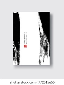 Black ink brush stroke on white background. Japanese style. Vector illustration of grunge circle stains