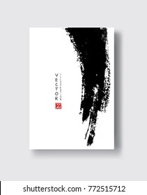 Black ink brush stroke on white background. Japanese style. Vector illustration of grunge circle stains