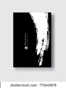 Black ink brush stroke on white background. Japanese style. Vector illustration of grunge circle stains
