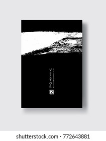 Black ink brush stroke on white background. Japanese style. Vector illustration of grunge circle stains