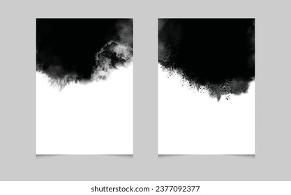 Black ink brush stroke set on white background. Japanese style. Vector illustration of grunge circle stains