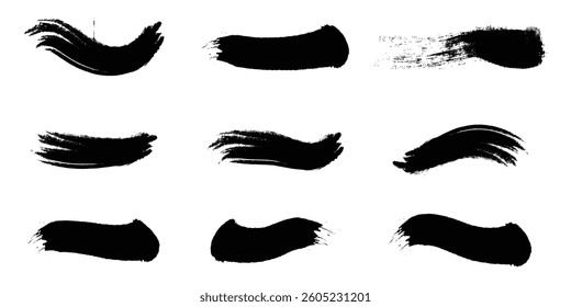 Black ink brush stroke set. Abstract grunge brush paint textures. Brush collection isolated on a white background.