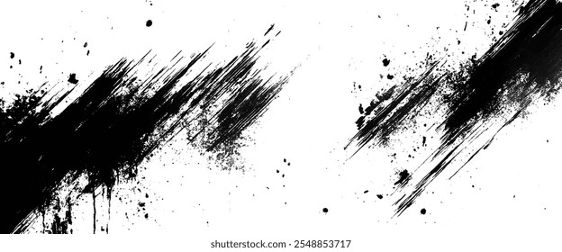 Black ink brush stroke, Black brush splashes isolated