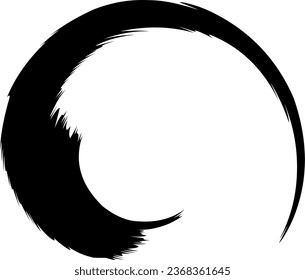 Black ink brush stroke unique zen-like shape isolated on white background.