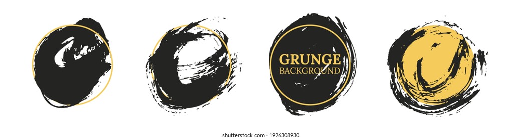 Razo del pincel de tinta negra con patrón amarillo aislado en fondo blanco. Círculo de caligrafía china y redondo. Elemento de diseño artístico, marco con lugar vacío para texto. Ilustración del vector