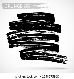 Black ink brush strokes background. Freehand drawing. Grunge abstract design element isolated on white background. Text frame template. Vector illustration EPS 10.