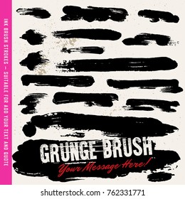 Black ink brush strokes, brushes, lines set. Dirty artistic design elements. Isolated artwork object. Suitable for and any print media need.