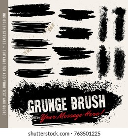 Black ink brush strokes, brushes, lines set. Dirty artistic design elements. Isolated artwork object. Suitable for and any print media need.
