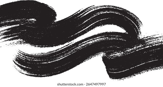 Black ink brush strokes create a dynamic wave pattern against a white background. The texture is rough and expressive with visible brush marks.