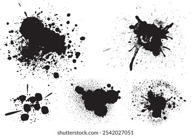 Black ink brush strokes creative abstract set icons	
