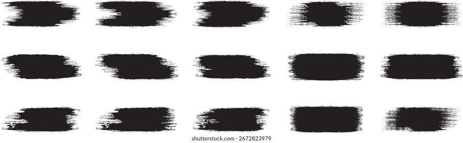 Black Ink Brush Strokes Set, Grunge Paint Lines, Frames, Boxes, Abstract Texture Collection on White Background