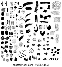 Black ink brush strokes vector. Universal background design elements. Painting brush decoration template, card, invitation, wrapping paper, backdrop.