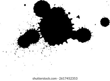 black ink brushed drop splatter splash painting on white background artistic