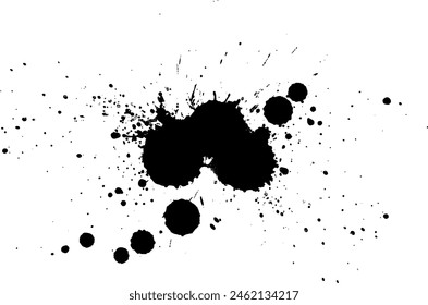 Schwarze Tinte gebürsteter Spritzer auf weißem Hintergrund