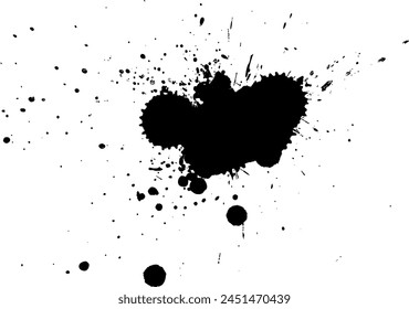 black ink brushed splatter splash on white background