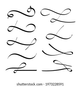 Black ink calligraphic hand drawn vector text ornaments, lines, borders and dividers set elements for invitations and cards vintage design