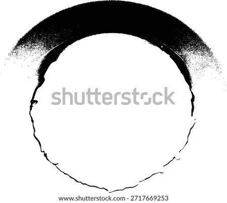 Black ink circle created with a brush stroke, style of the artwork is minimalist and evokes a sense of tranquility. 