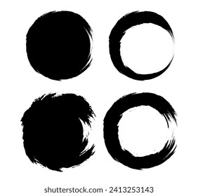 black ink circle set of grunge elements, a set of black and white circles with different shapes brush stroke bundle, circle brush brush stroke texture vintage pen circle brush line