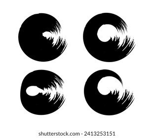 conjunto de círculos de tinta negra de elementos de grifo, un conjunto de círculos negros y blancos con diferentes formas pincel de pincel de brocha conjunto, pincel de brocha de pincel de círculo textura de la pluma vintage línea de brocha