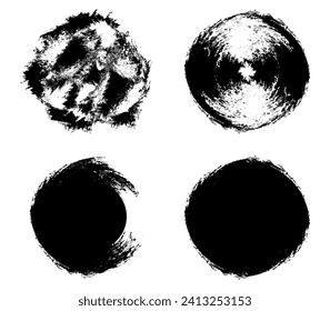 black ink circle set of grunge elements, a set of black and white circles with different shapes brush stroke bundle, circle brush brush stroke texture vintage pen circle brush line