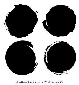 Black ink circles. Abstract brush strokes. Artistic round shapes. Vector illustration.