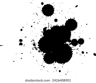 black ink color splash splatter grunge graphic element on white background