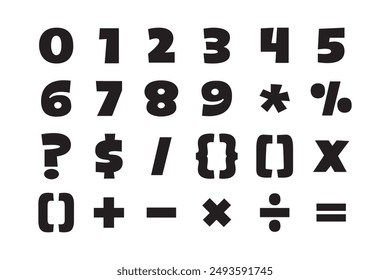 Black ink cute isolated numbers and math signs icons set design element on white background