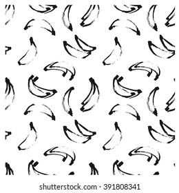 Black ink doodle hand drawn isolated banana seamless pattern on white background. Sketched abstract vector food illustration. Design artistic element for card, print, template, wallpaper, texture.