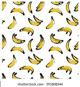 Black ink doodle hand drawn isolated banana seamless pattern on white background. Sketched abstract vector food illustration. Design artistic element for card, print, template, wallpaper, texture.