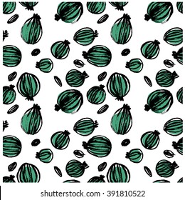 Black ink doodle hand drawn isolated gooseberry seamless pattern on white background. Sketched abstract vector food illustration. Design artistic element for card, print, template, wallpaper, texture.