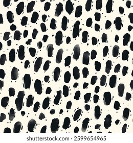 Black ink dots on white paper, animal skin vector illustration. Watercolor print in rustic vintage style, textile or wallpapers.