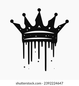 black ink with dots paint splash vector crown isolated on white background