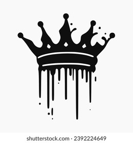 black ink with dots paint splash vector crown isolated on white background