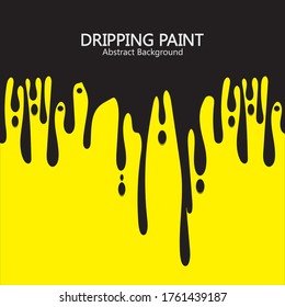 Black ink dripping  paint spill leaking on yellow background. Vector illustration.