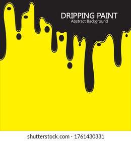 Black ink dripping  paint spilling and leaking on yellow background. Vector illustration.