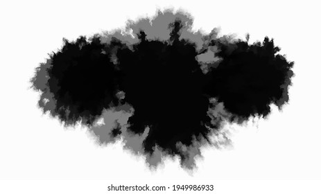 Black Ink drop on white background. Round, ragged inkblot slowly spreads out from the center. Gradient watercolor transition from dark to light. Blob vector illustration.