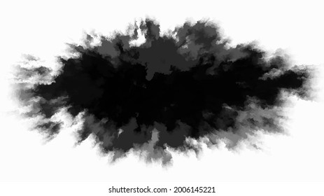 Black Ink drop on white background. Round, ragged inkblot slowly spreads out from the center. Gradient watercolor transition from dark to light. Blob vector illustration.