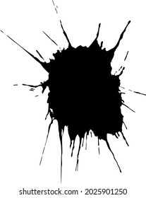 Black Ink drop on white background. Round, ragged inkblot slowly spreads out from the center. Blob vector illustration.