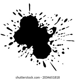 Black Ink drop on white background. Round, ragged inkblot slowly spreads out from the center. Gradient watercolor transition from dark to light. Blob vector illustration.